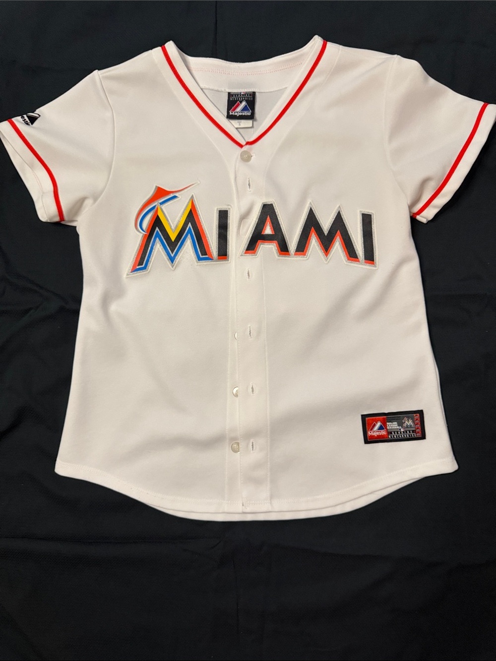 Majestic White Miami Baseball Jersey with Red Trim